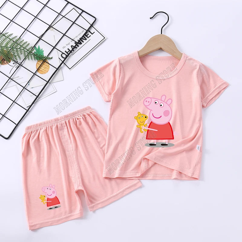 Peppa Pigs Children Pyjamas Sets Cartoon Girls boys Sleepwear Short Sleeved Clothes Kid Pajamas Set Baby Shirt Tops Clothing