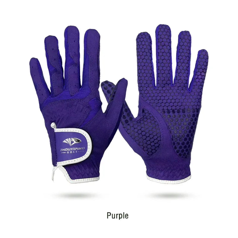 Golf gloves women's 1 pair of 3 colors optional super fiber soft breathable non-slip silicone wear-resistant gloves
