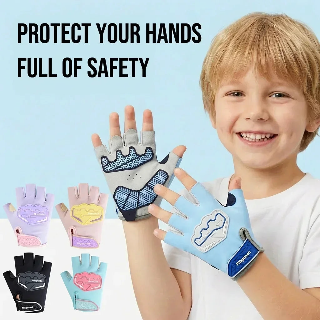 Kids Half Finger Sports Gloves Anti‑Slip Shock‑Absorbing Breathable Cycling Skateboard Protective Gloves for Boys Girls Outdoor