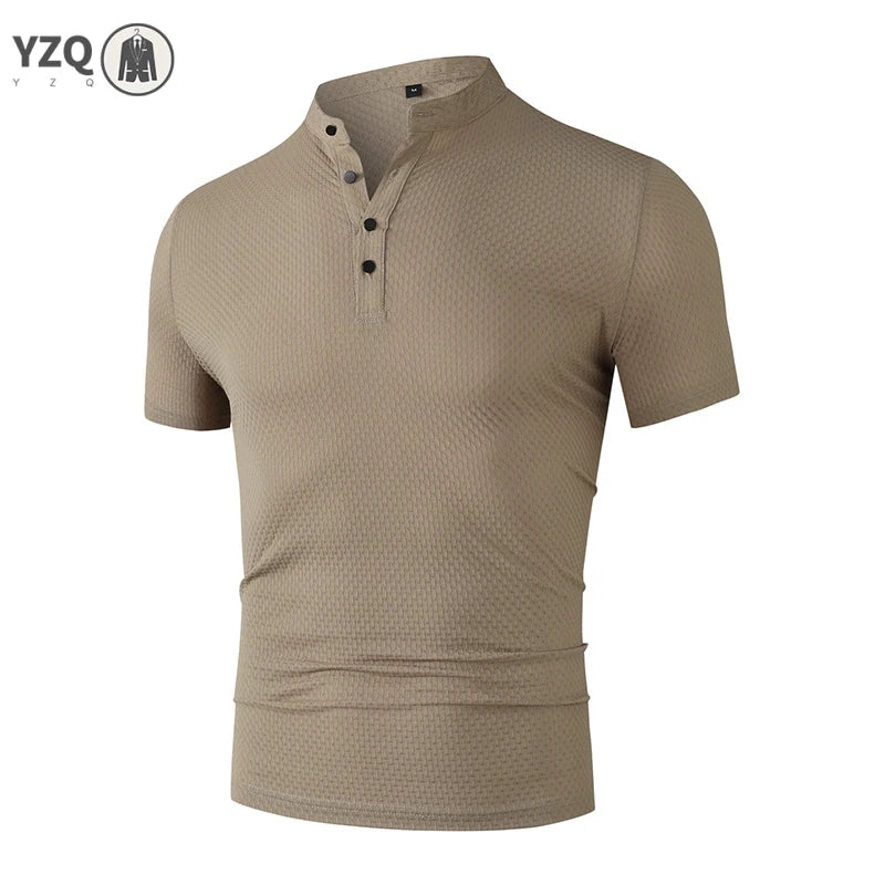 Men's Business Casual Short Sleeve POLO Shirt Bone Flower Solid Color Breathable Comfortable Fashion Summer Versatile Top
