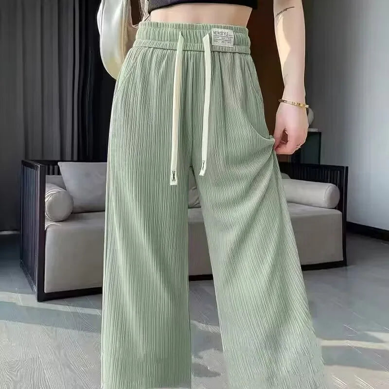 Special Offer Ice Silk Wide Leg Pants Women Summer Thin Mosquito Proof Small Size High Waist Dra Narrow Version Straight ...