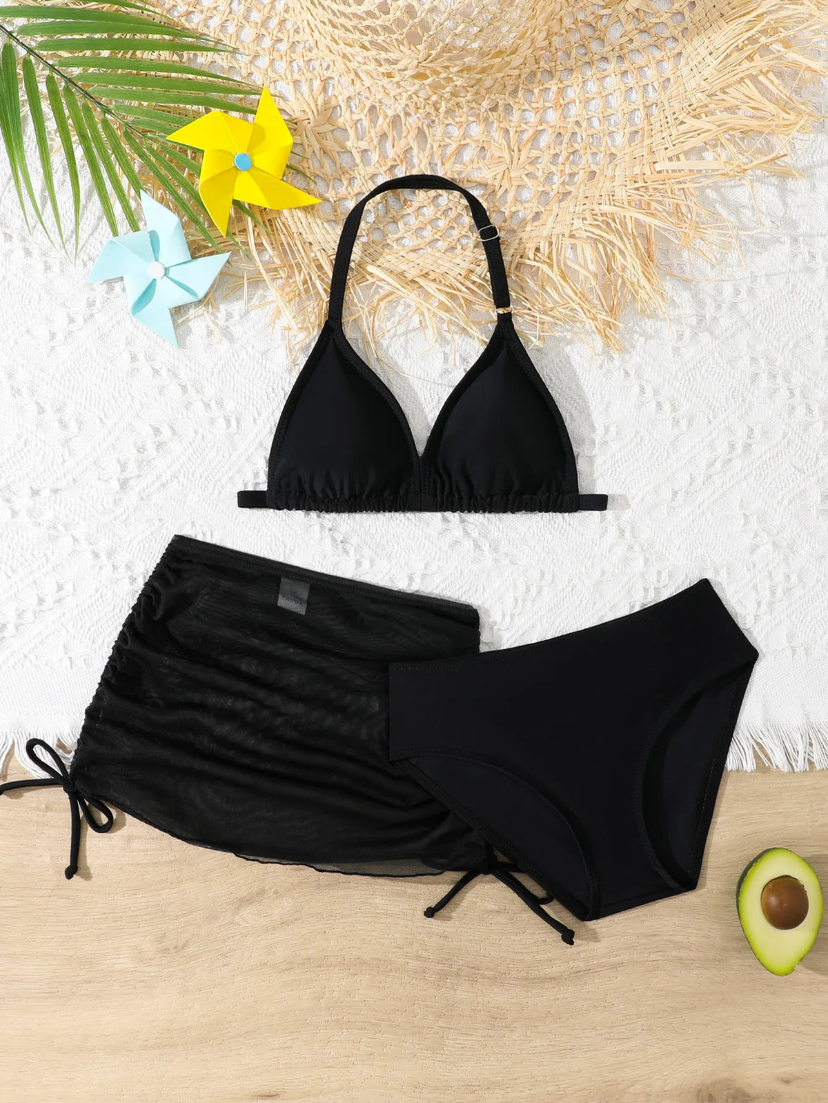 2025New Children's Bikini Swimsuit Cute Girls' Three-Piece Set with Chest Pad for Older Children