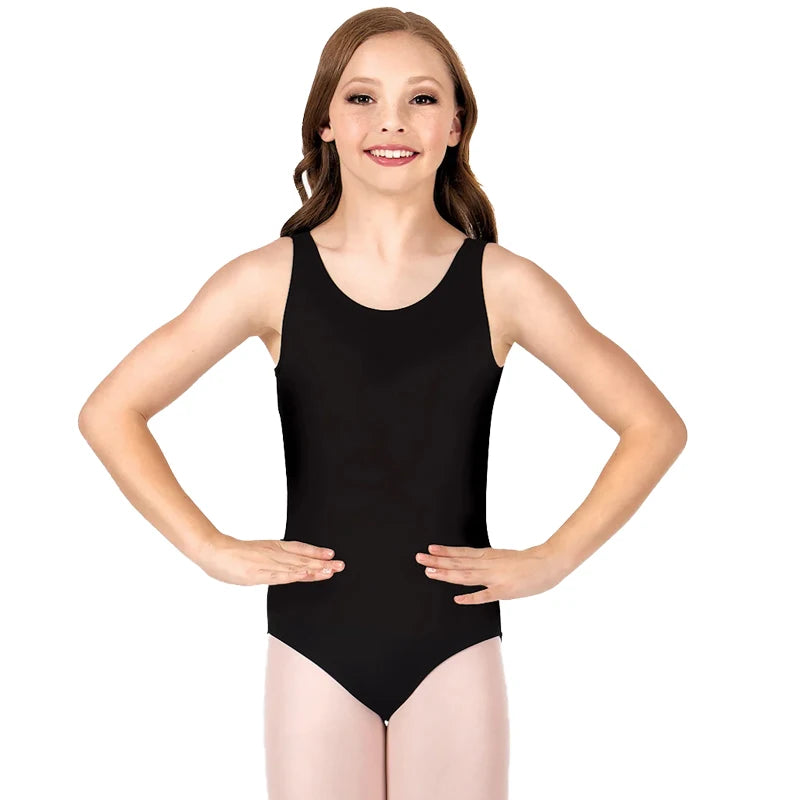 Kids Gymnastics Sportswear Tank Leotards Girls Spandex Scoop Neck Nylon Black Ballet Dance Suit Toddler Dancewear Bodysuit Vest