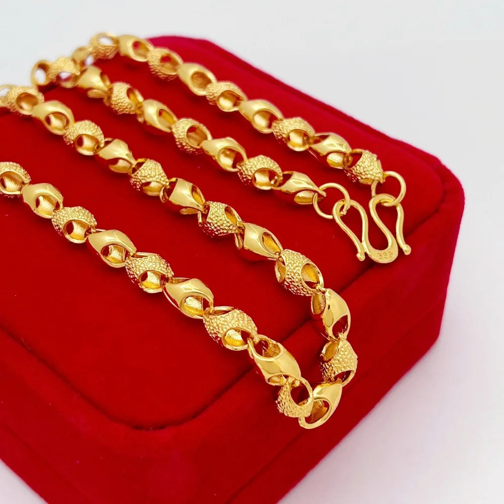 Men's Long Wheat Bead Necklace 6mm Copper Gold Plated Non Tarnish Trendy Hip Hop Jewelry For Men Daily Wear Casual Party 2026