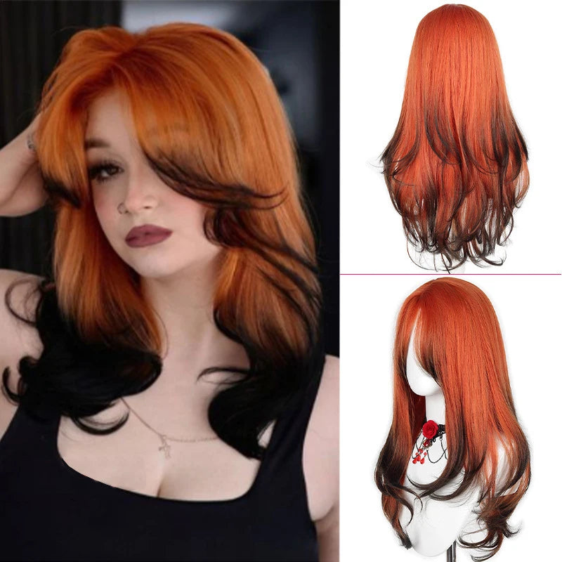 The Woman with a Wig Has a One-Cut Gradient Rainbow-Colored Bob Hairstyle, a Full Head Cover, and Short Collarbone Hair
