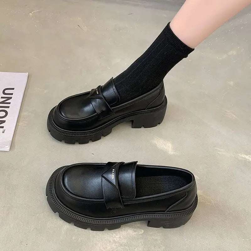 Women's Summer Footwear Loafers Shoes for Woman 2025 Office Round Toe Black Low Heel Elegant with Discount Genuine Mark Stylish