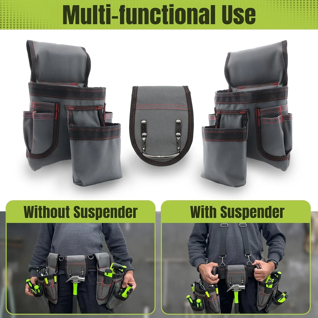 Tool Belt for Men, 32 to 66 Inches Adjustable Tool Belt with Suspenders for Electricians, Carpenters, Construction Workers