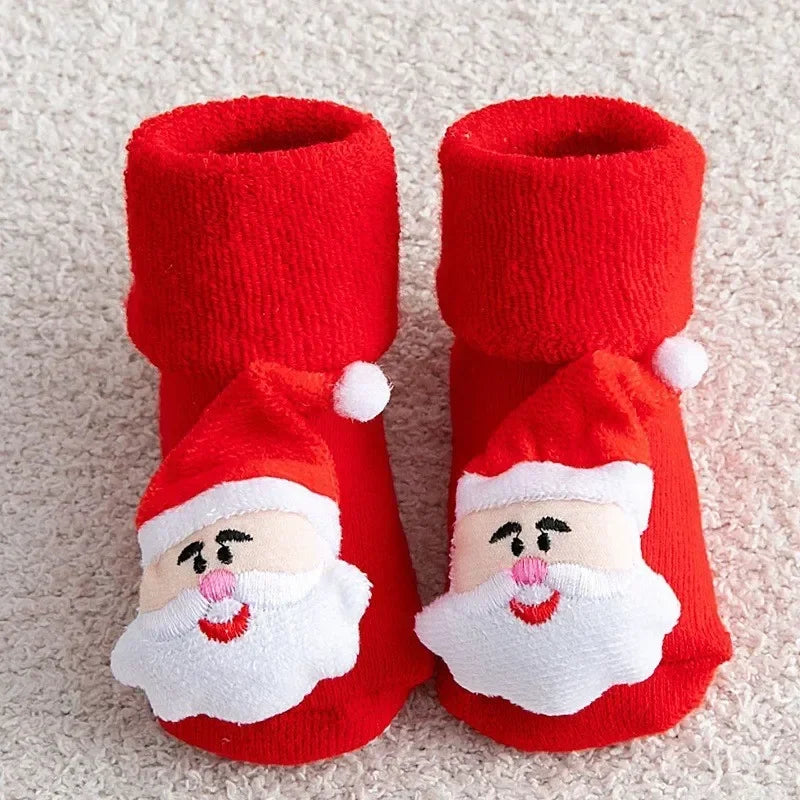 New Kids Christmas Cartoon Socks Girls Boys Non-slip Cotton Toddlers Socks Newborns Infants Short Socks Clothing Accessories