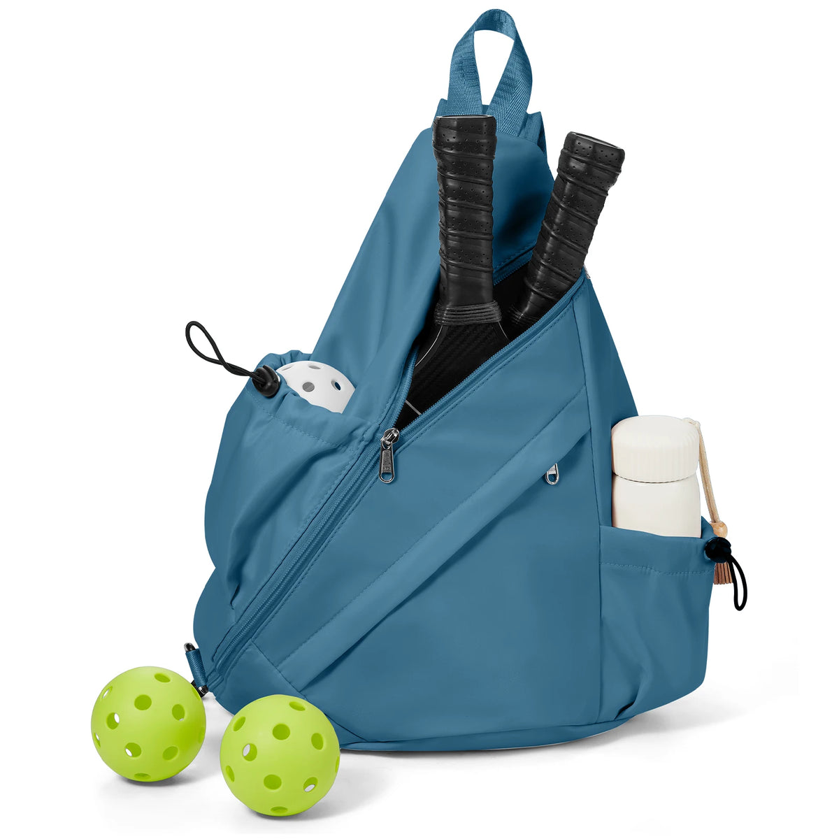 Sports Pickleball Sling Bag Backpack for Gear and Equipment, Waterproof Sport Backpack Holds Paddles, Two Balls, Squash ﻿