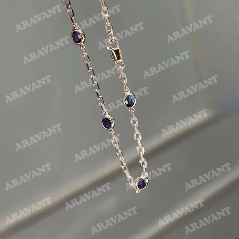 Aravant 925 Silver Round Blue Zircon Bracelets Chains For Women Wedding Jewelry