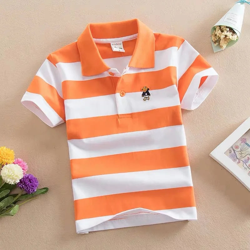 Kids Polo Shirts Summer Children's Short Sleeve Boys Top Polo Shirt Color Striped 2Y-12Y Teens Cotton Girls School Shirts