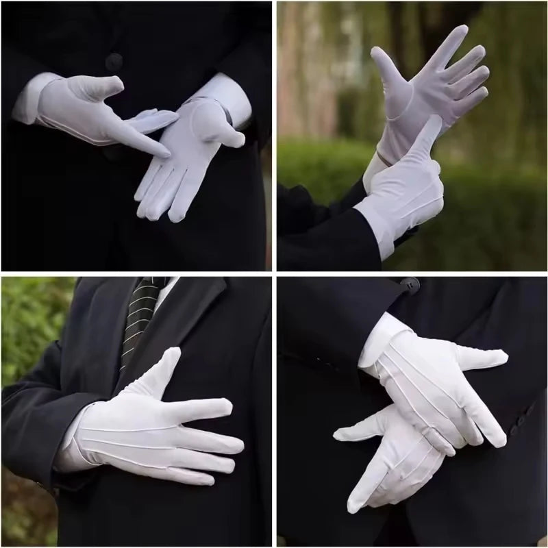 White Cotton Gloves for Men Formal Tuxedo Uniform Gloves Honor Guard Parade Ceremony Costume Cosplay Coin Jewelry Butler Glove
