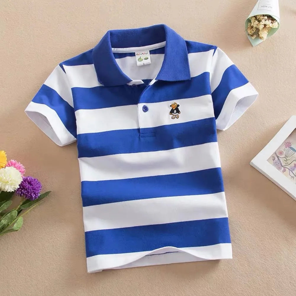 Kids Polo Shirts Summer Children's Short Sleeve Boys Top Polo Shirt Color Striped 2Y-12Y Teens Cotton Girls School Shirts