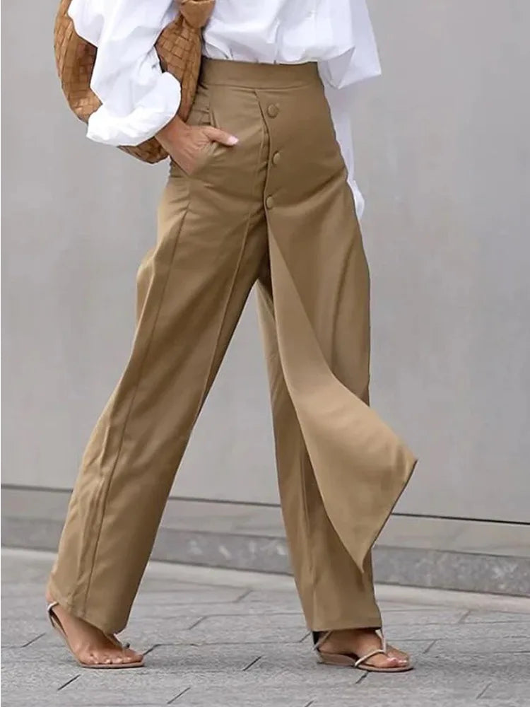 Missuoo 2026 Trendy High Waist Khaki Pants for Women Side-zippered Full-Length Casual Trousers Summer Streetwear Bottoms