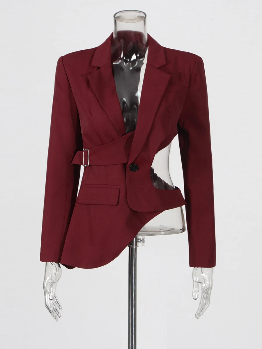 TWOTWINSTYLE Solid Designer Hollow Out Blazer For Women Notched Collar Long Sleeve Patchwork Button Elegant Blazers Female New