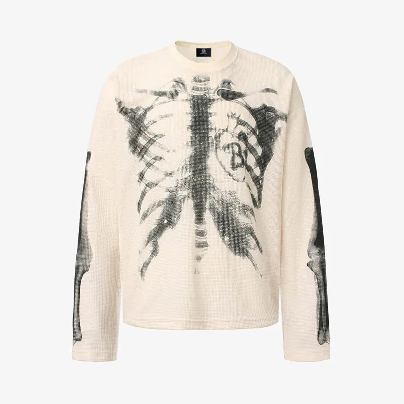 Autumn Harajuku Instagram Street Fashion American Retro Hoodie Skeleton Printed Round Neck Long Sleeve Y2k Unisex
