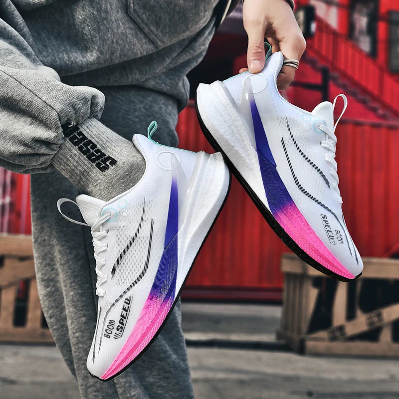 Men Women Carbon Running Shoes Lightweight  Mesh Breathable Non-Slip Marathon Running Shoes Fashion Road Jogging Sports Shoes