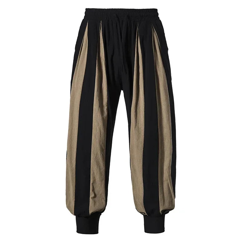 2024 Retro Casual Bloomers Mens Trousers Cotton and Linen Color Matching Breathable Casual Pants for Men