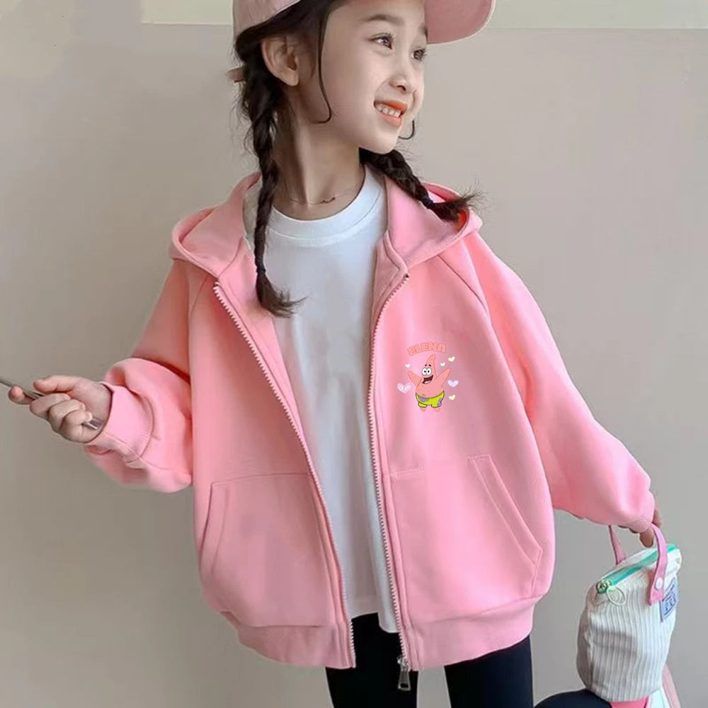 Hoodies Coat SpongeBob SquarePants Children gifts Zipper style Girls Boys Age 3-12 Kids Fashion black Pink fashion Sweatshirt