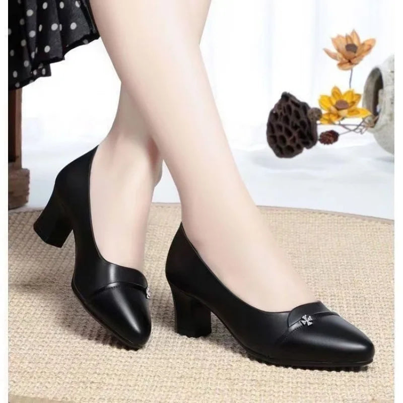 Fashion Women's Loafers 2026 New:Comfortable Mid Heel Pointed Toe Work Pumps,Chunky Heel Patent PU Leather Slip On Office Shoes