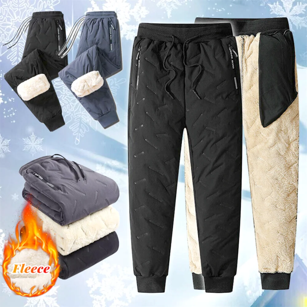 New Autumn Winter Men Lambswool Sweatpants Casual Fleece Warml Thicken Joggers Pants Waterproof Black Gray Male Thermal Trousers