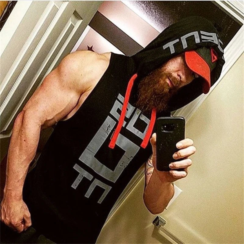 Mens Street Corner Pullovers Fitness Sport Sleeveless Hoodies Gym Bodybuilding Running Training Jogging Cotton Casual Sportswear