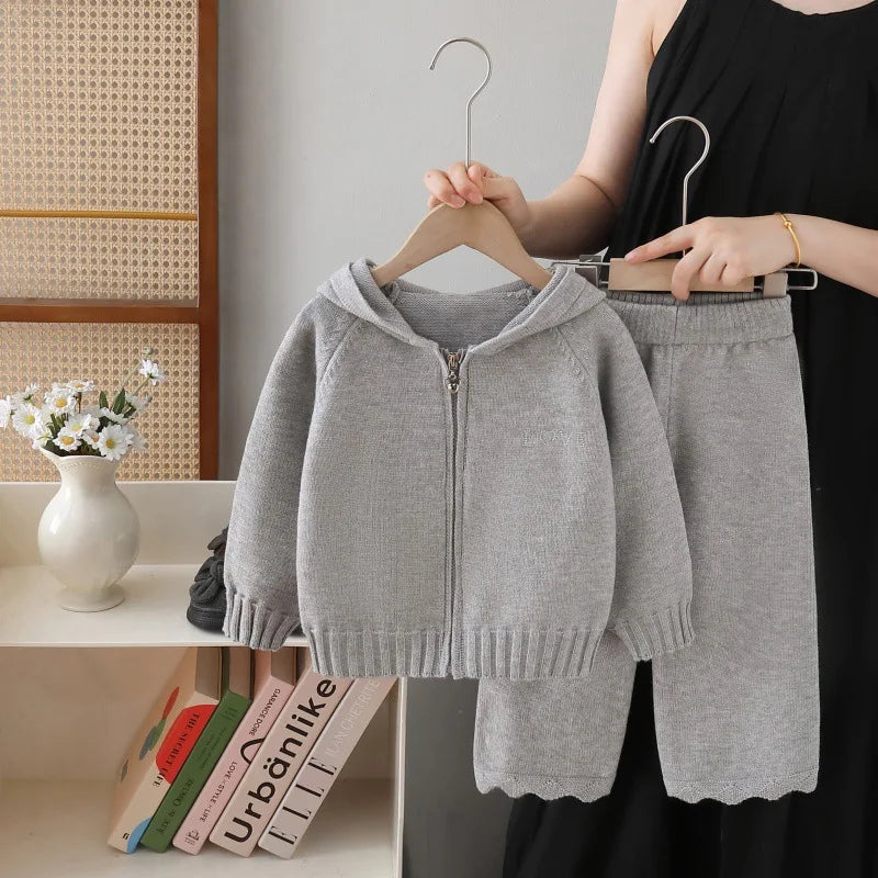 Child Sweater Hat Knitshirt Pants Thick Warm Comfortable Lively Two-Piece Set New Style Girl Casual Sweater Suit 2025