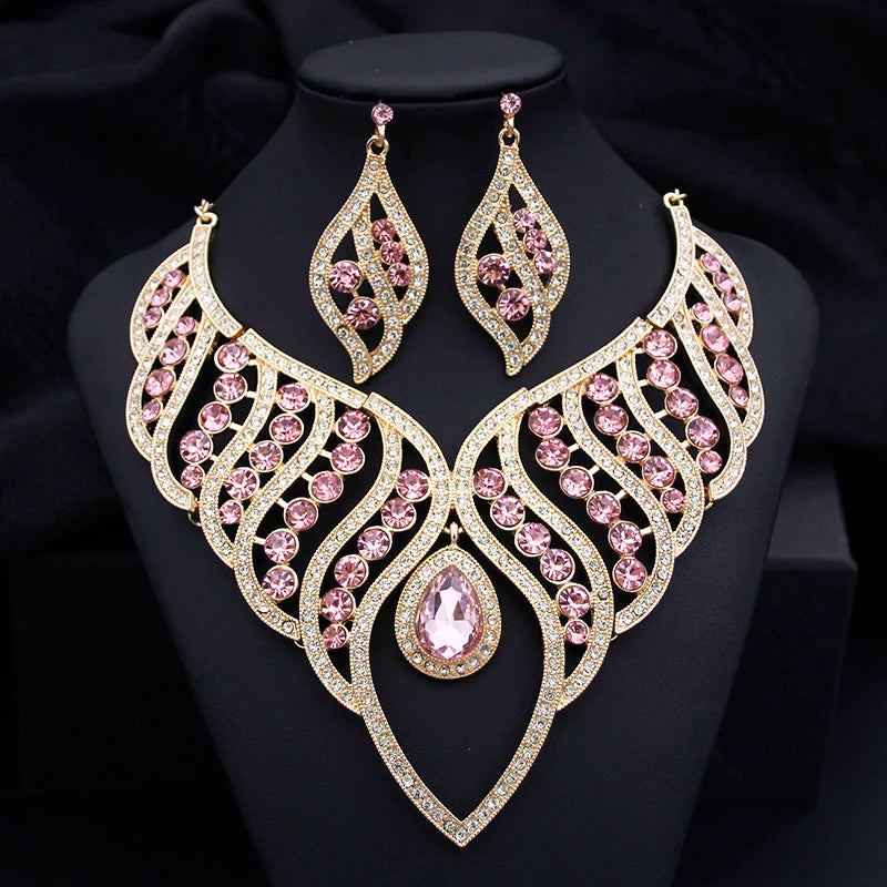 Fashion Jewelry Sets for Women Rhinestone Choker Necklace Sets for Bride Luxury Bridal Wedding Costume Jewelry Party Prom
