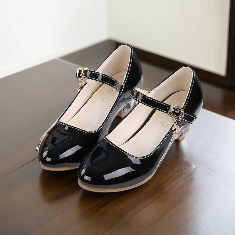 Children Girls Leather Shoes White Princess High Heel Shoes For Kids Girls Performance Dress Student Show Dance Sandals 28-41