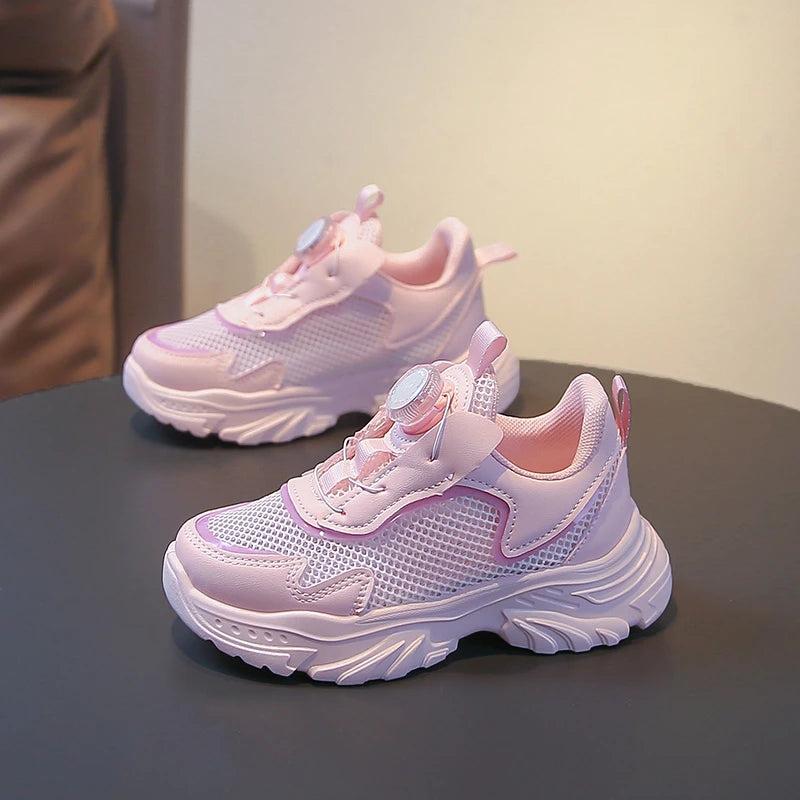 Girls Casual Sports Shoes Mesh Breathable Kids Basketball Shoes Rotating 2026 Brand New Children Running Shoes Soft Non-slip