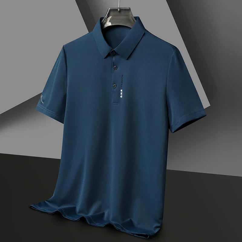 Men's Short Sleeve Solid Color Polo Shirt New Breathable Comfortable Elastic Top for Casual Wear