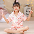 Pajama Girl Ice Silk Short Sleeve Cardigan Sweet Cute Cartoon Sleepwear Pyjamas Robe Children's Clothing Mother Kids