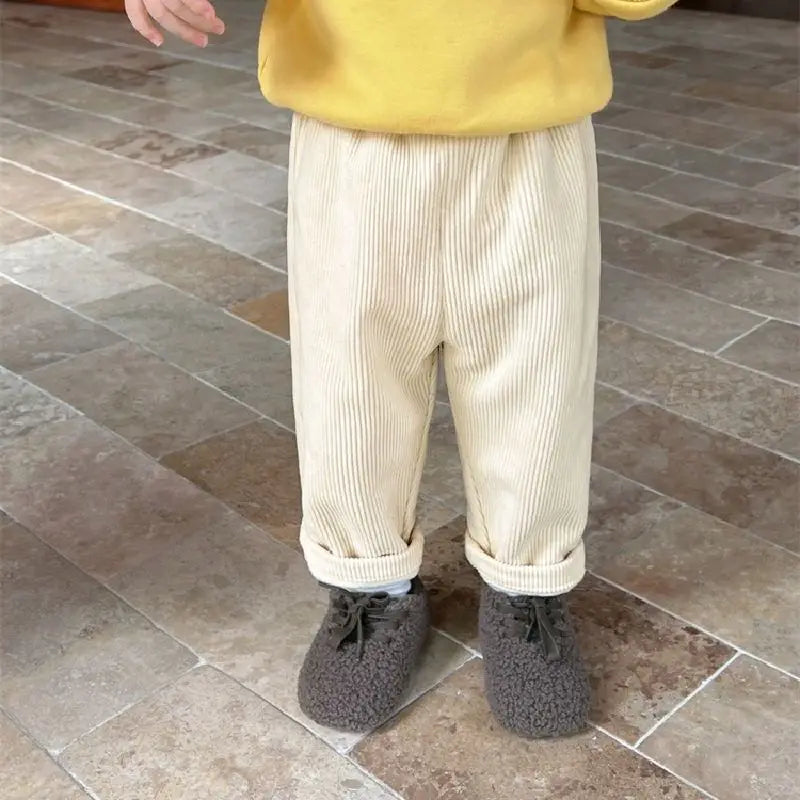 Kids Corduroy Pants Fleece Lined Wide Leg Trousers Autumn Winter Warm Elastic Waist Vintage Casual Pants for 1-6Y Girls