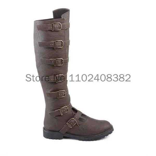 Mens Medieval Boots Mid-calf Military Combat Boots Gothic Belt Punk Boots Men Shoes Tactical Army Boot Large Men's Boots 40-48
