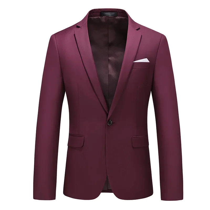 Green Men's Suit Jacket, Single Button V-neck Dress Coat, Fashion Men Slim Blazer, Suitable for All Seasons Terno Masculino