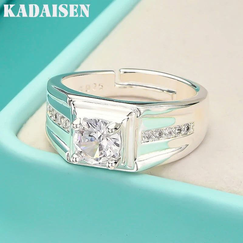 925 Sterling Silver Men AAAAA Zircon Adjustable Ring For Woman Wedding Engagement Party Fashion Charm Jewelry