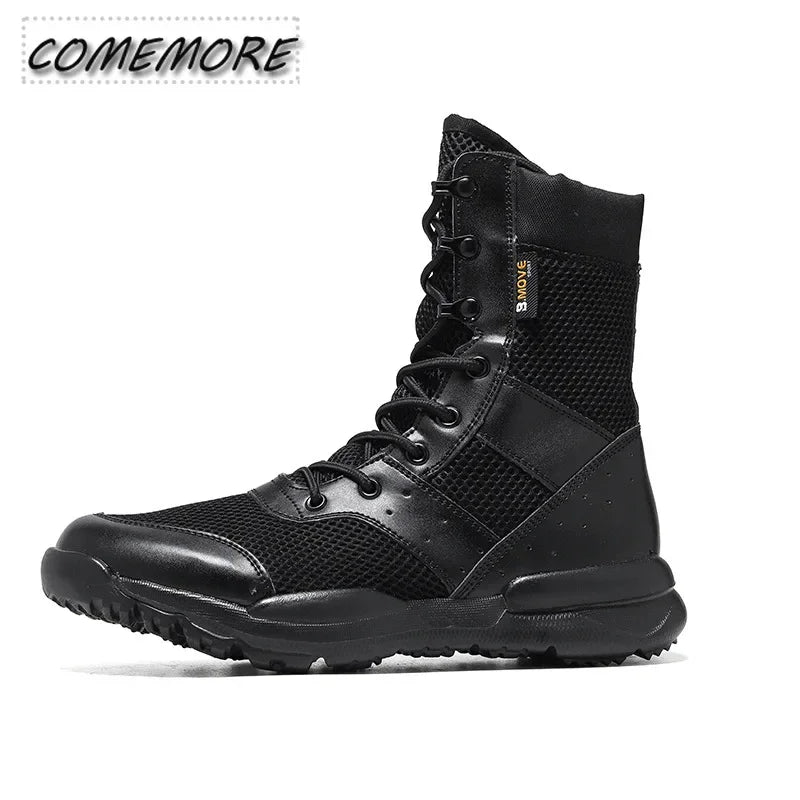Men's Work Shoes Summer Light Men Ankle Boots Classic Waterproof Lace Up Woman Autumn Fashion Mesh Motorcycle Boots 2025