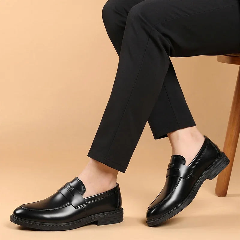 Men Black Penny Loafers Slip‑on Thick Sole Business Casual Office Daily Men Leather Shoes
