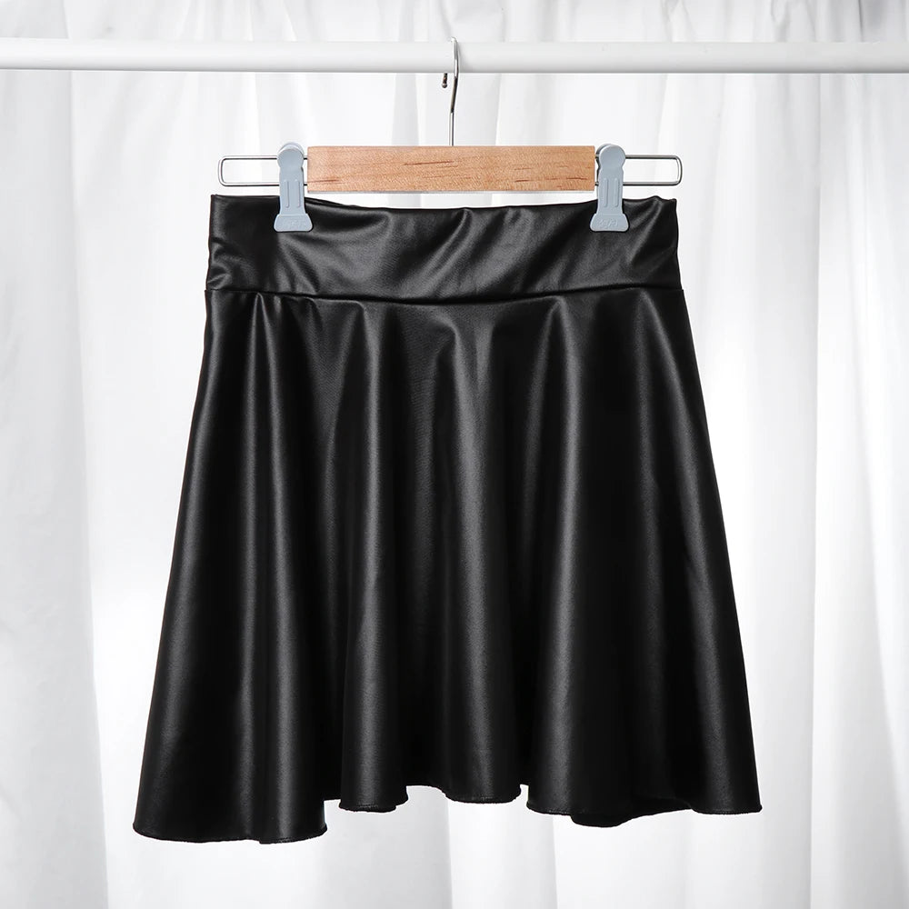 Fashion Faux Leather Skirts High Waist Elastic Mini Short Skirt Multipurpose Women Girls Clothing For Skater Work Nightclub