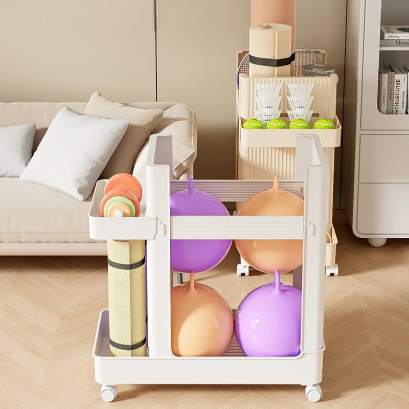 Sports Equipment Storage Rack Yoga Mat Storage Basket With Wheels Home Storage Cart Fitness Equipment Rack Organizer Trolley