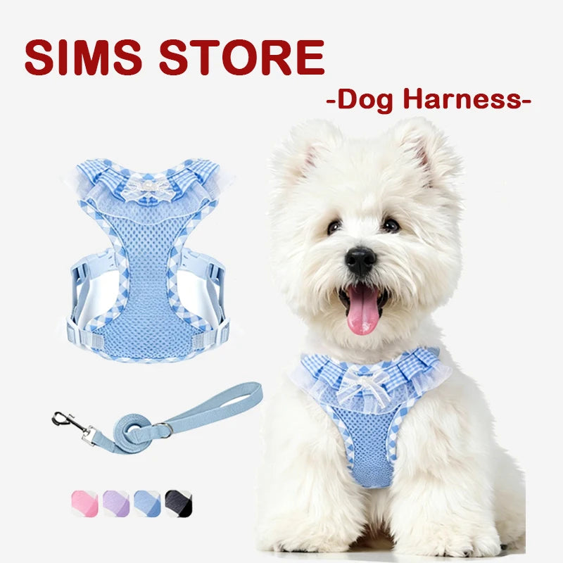 Pet Vest Harness Cute Lace Adjustable Pet Harness Soft Comfort Dog Vest Leash for Small Breed Puppies Daily Walking Stroll