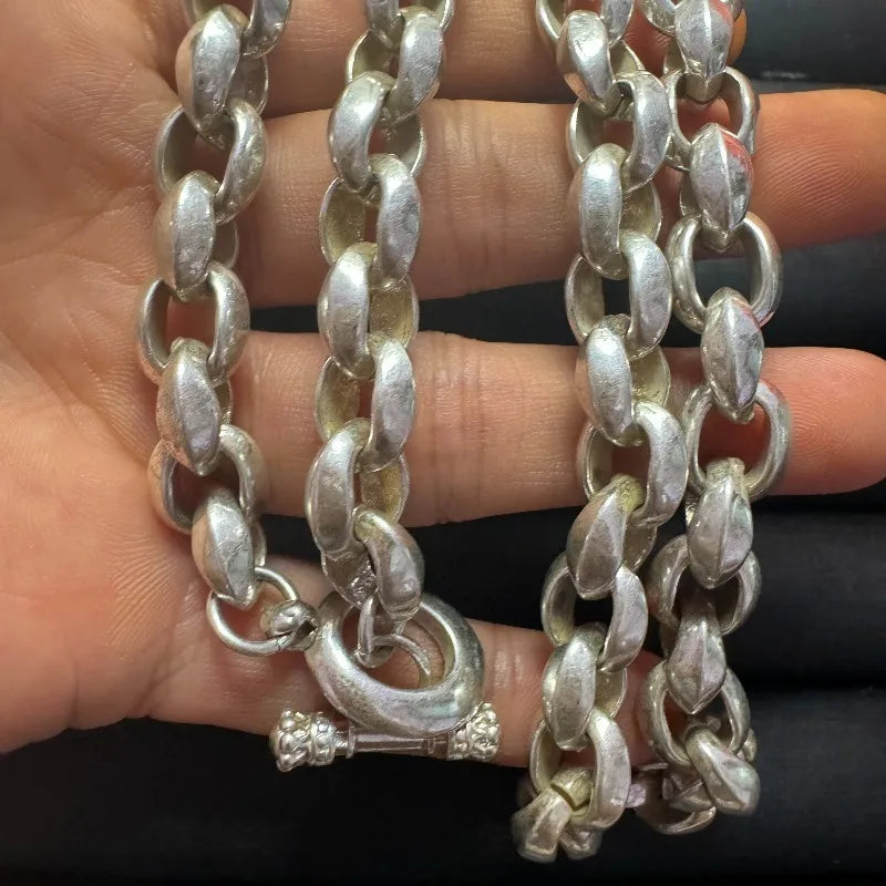 New S925 Silver Men's Necklace, Bold Geometric Styling, Premium Texture Design, Trendy Retro Fashion Jewelry for Men