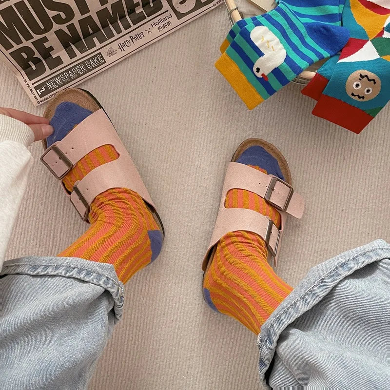 Women's Sock Kawaii Cute Cartoon Female Spring Summer Autumn Cotton Mid-tube Japanese Personality Funny Wearing Ins Socks