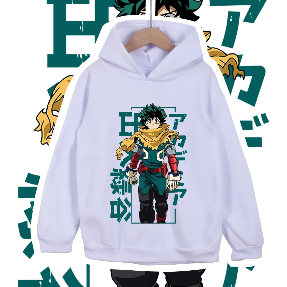 Kids Anime Cotton Tshirt Mha Midoriya Print Unisex Hoodie Sweatshirt for Boys Girls 100-160cm Cartoon Casual Clothes