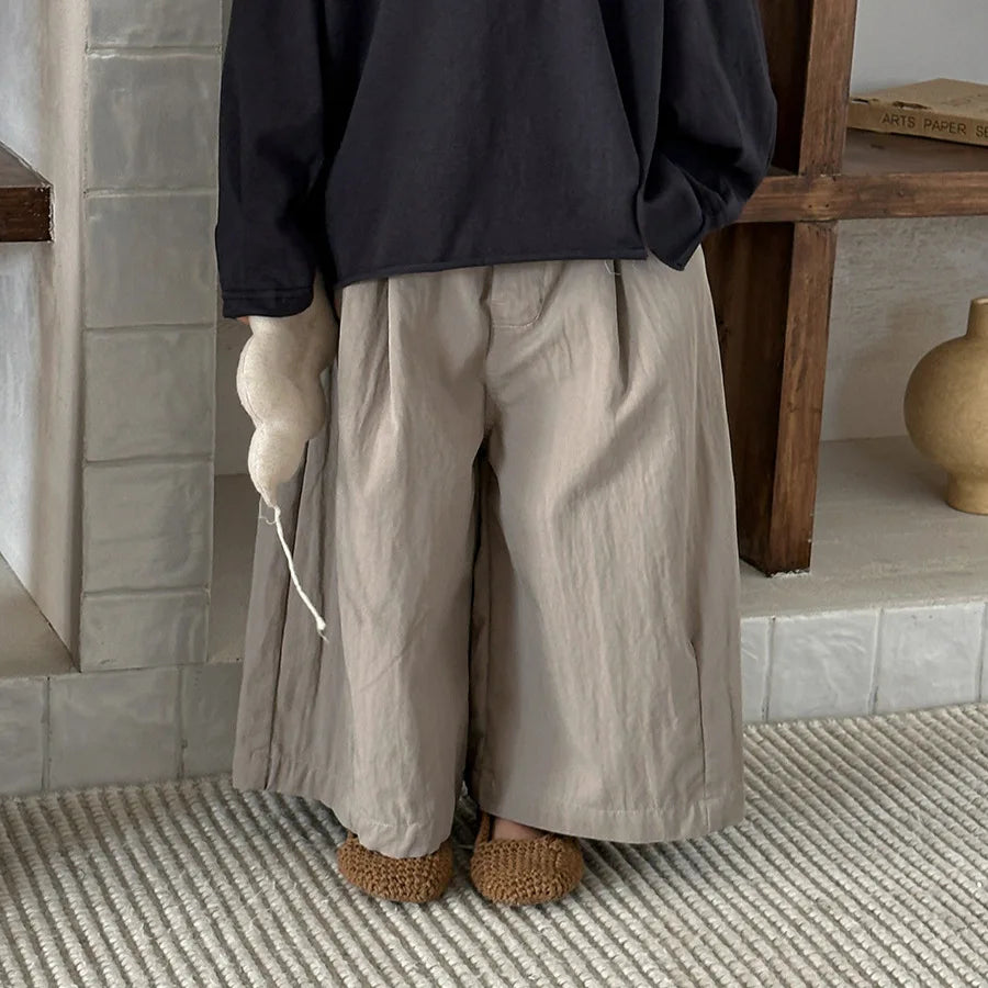 Children Clothes Spring 2026 New Solid-color Cotton Straight-leg Pants Boys and Girls Loose Solid Color Kids Wide-leg Pants