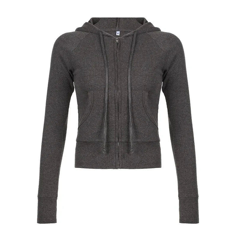 Casual Streetwear Basic Hooded Pockets Sweatshirt Tracksuit Solid Long Sleeve Hoodies Women 2025 Autumn Spring Fashion