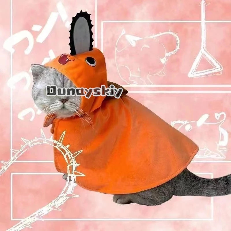 Pochita Pet Clothes Cat Dog Cloak Anime Cosplay Halloween Pet Prop Costume Soft Warrm Puppy Transformation Clothes Cosplay