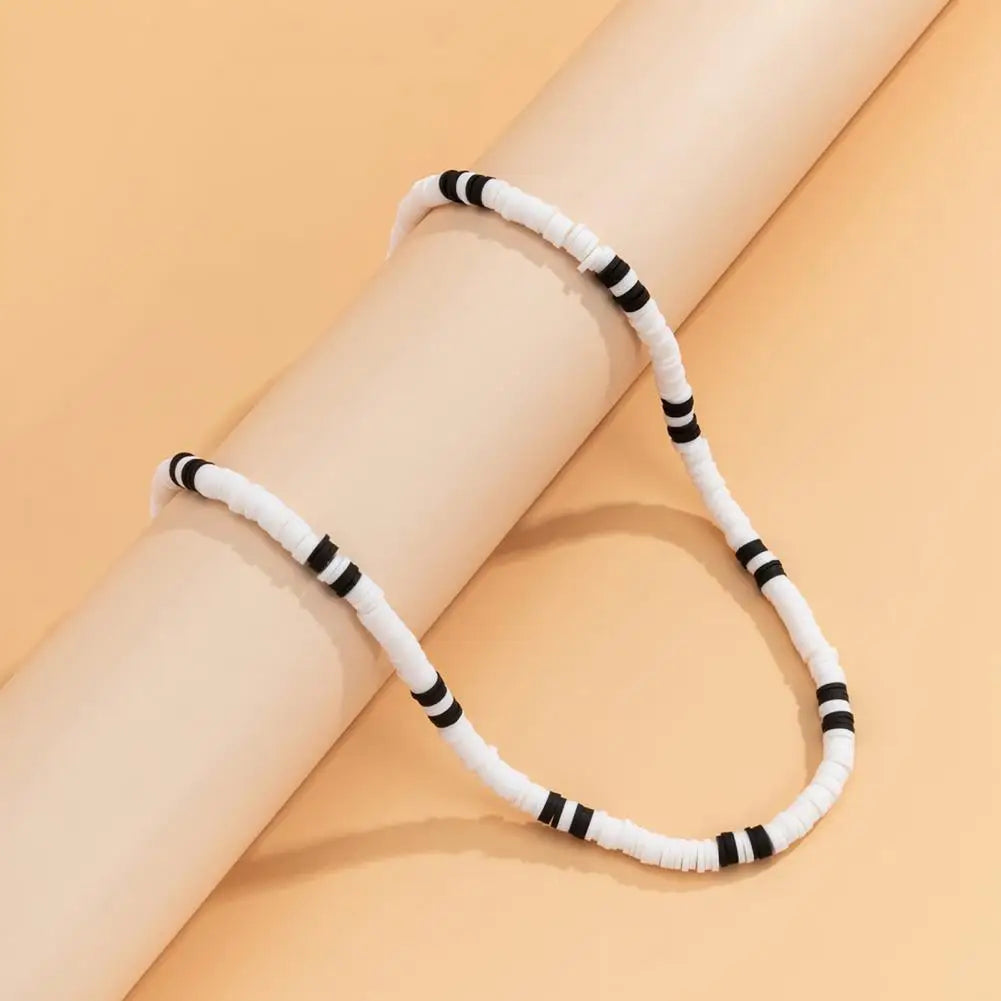 Men Necklace Black White Bicolor Retro Beaded Casual Bohemia Clavicle Necklace Fashion Jewelry For Neck Collar Trendy Girl Gift