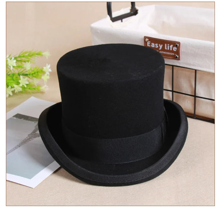 Men Top hat Magician Presidential high hat British jazz top hats male gentleman flat felt hat 2024 sombrero de copa británico