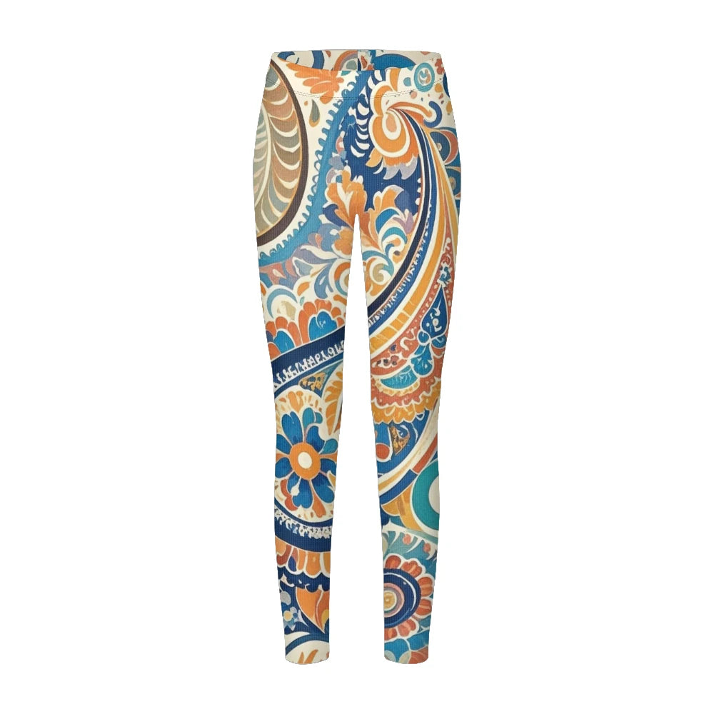 Women High-Waisted Vintage Paisley Print Sports Leggings Full Length Athletic Pants for Yoga Fitness and Casual Boho Chic Wear